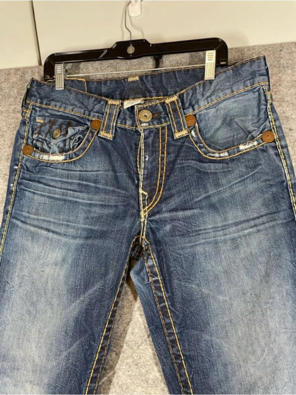 True Religion Joey Bootcut Jeans Blue Size 33 Made USA Y2K Distressed Denim